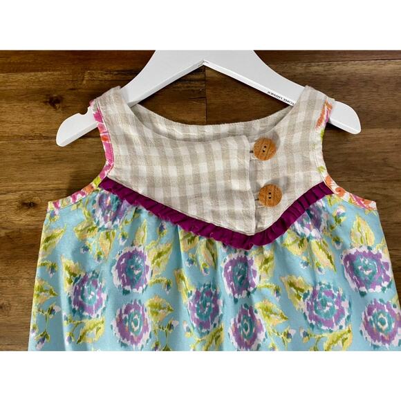 SweetHoney Blue Spring Sleeveless Swing Floral Gingham Ruffle Tunic Top 5 - Picture 3 of 7